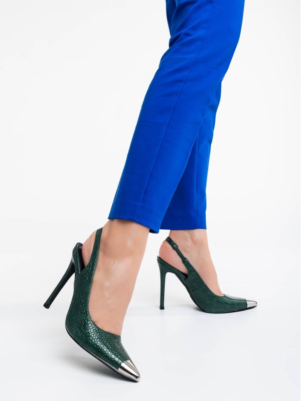 Дамски обувки  с ток зелени от екологична кожа лачена Sheyla - Kalapod.bg