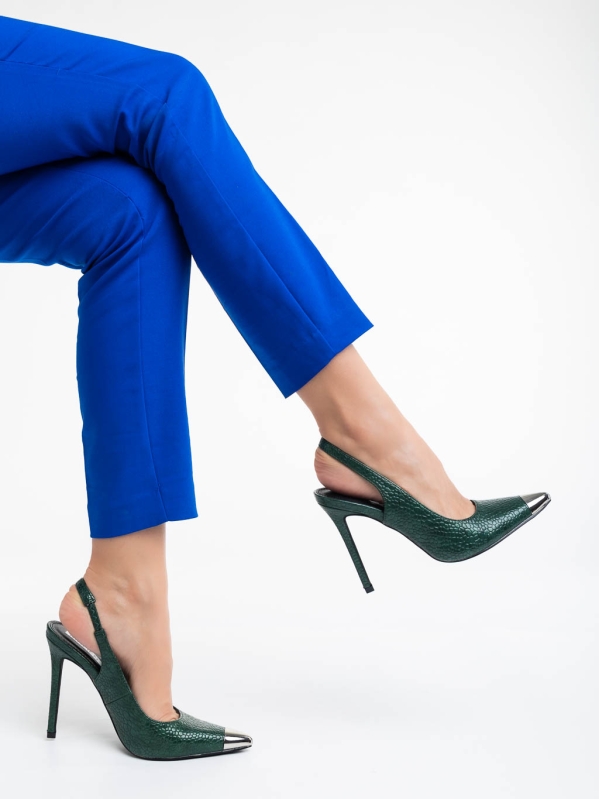 Дамски обувки  с ток зелени от екологична кожа лачена Sheyla, 4 - Kalapod.bg