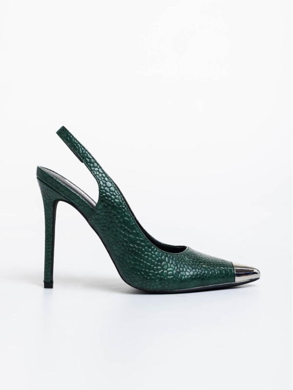 Дамски обувки  с ток зелени от екологична кожа лачена Sheyla, 5 - Kalapod.bg