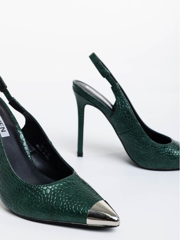 Дамски обувки  с ток зелени от екологична кожа лачена Sheyla, 6 - Kalapod.bg