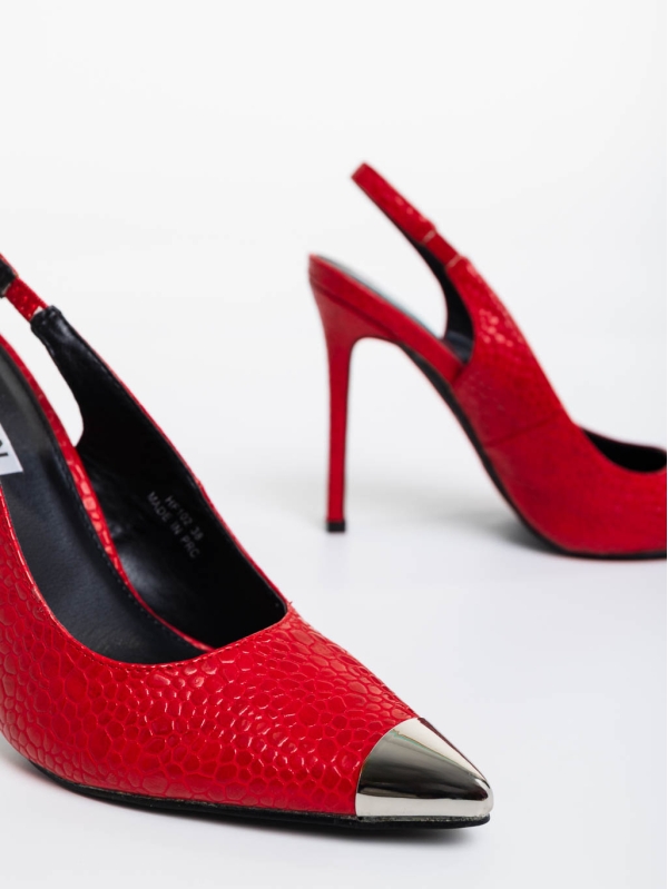 Дамски обувки  с ток червени от екологична кожа лачена Sheyla, 6 - Kalapod.bg