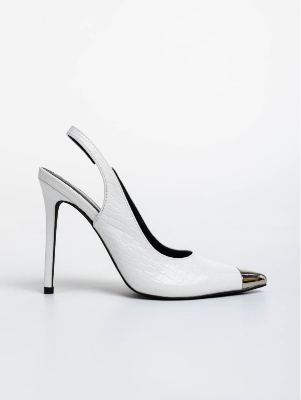 Дамски обувки с ток бели  от екологична кожа лачена Sheyla, 5 - Kalapod.bg