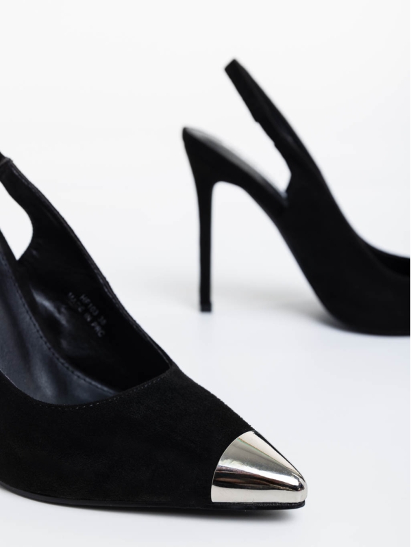 Дамски обувки с ток  черни от текстилен материал Modesty, 8 - Kalapod.bg