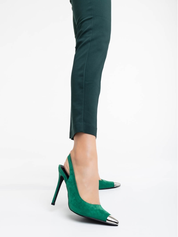 Дамски обувки с ток  зелени от текстилен материал Modesty, 2 - Kalapod.bg