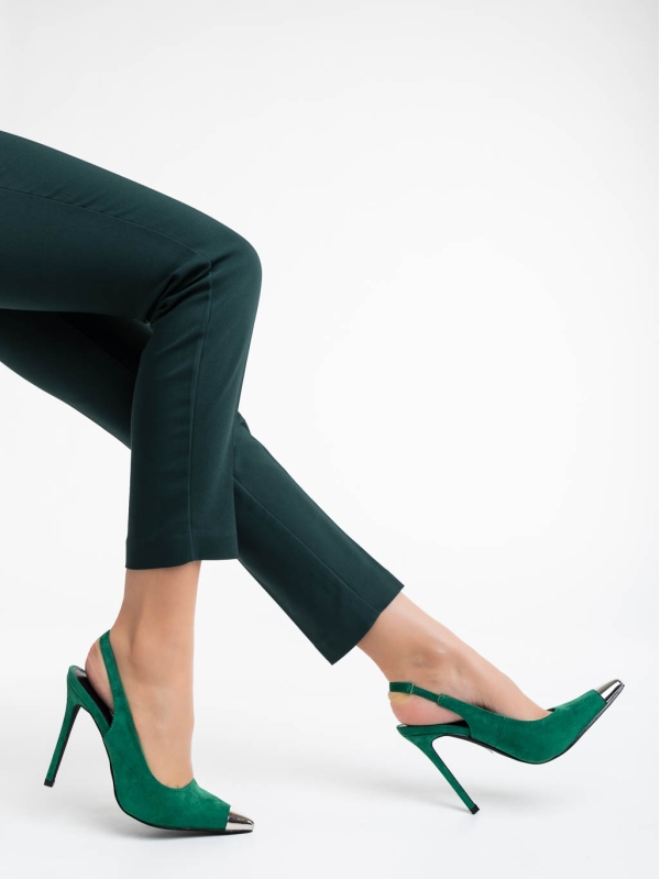 Дамски обувки с ток  зелени от текстилен материал Modesty, 4 - Kalapod.bg