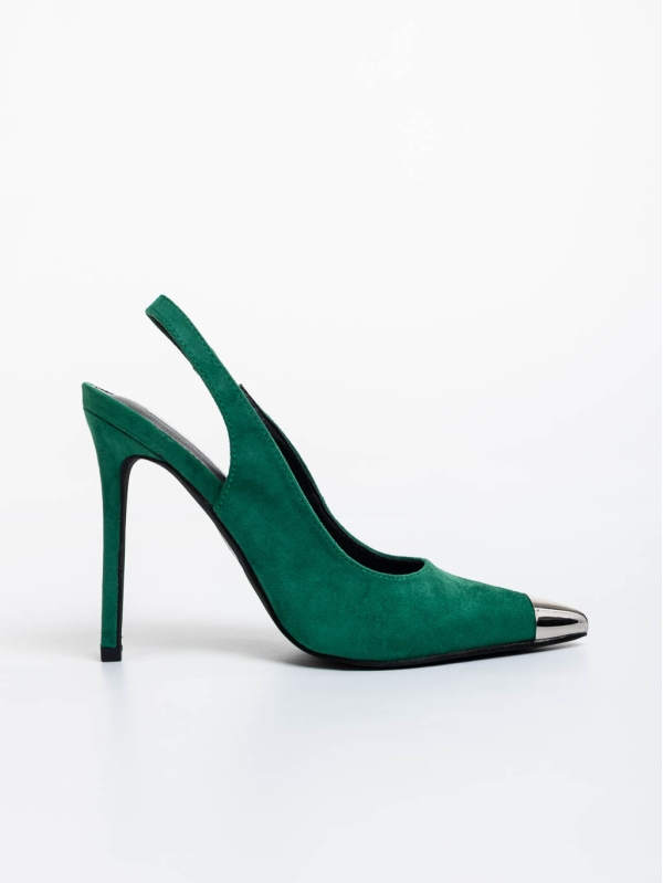 Дамски обувки с ток  зелени от текстилен материал Modesty, 5 - Kalapod.bg