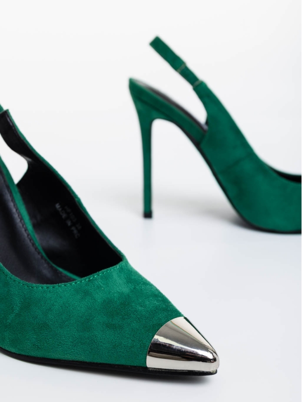 Дамски обувки с ток  зелени от текстилен материал Modesty, 6 - Kalapod.bg