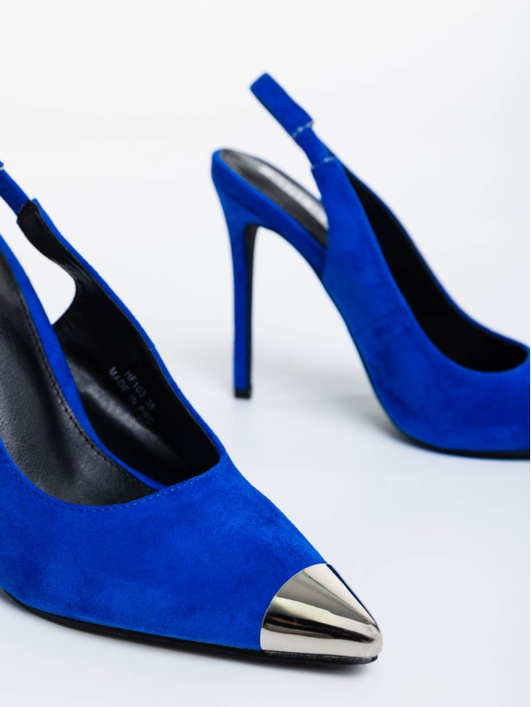 Дамски обувки с ток  сини от текстилен материал Modesty, 8 - Kalapod.bg