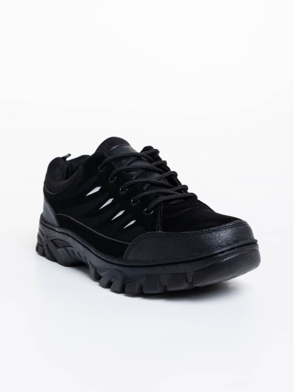 Mъжки спортни обувки черни  от текстил и екологична кожа Colten - Kalapod.bg