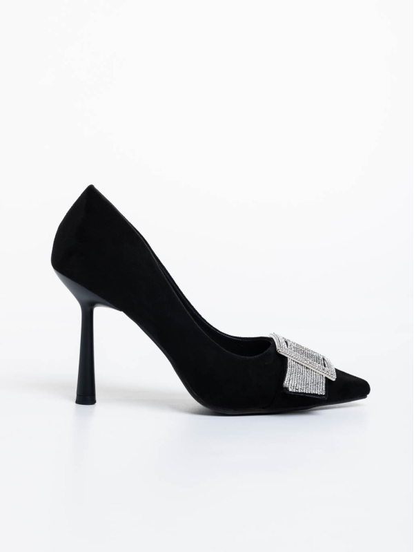 Дамски обувки с ток черни от текстилна материя Tiphanie, 5 - Kalapod.bg