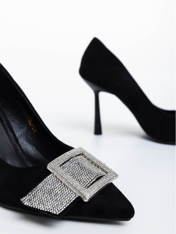 Дамски обувки с ток черни от текстилна материя Tiphanie, 6 - Kalapod.bg