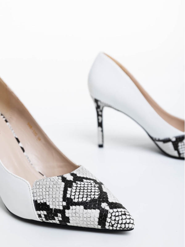 Дамски обувки с ток бели  от екологична кожа и текстилен материал Sariah, 6 - Kalapod.bg