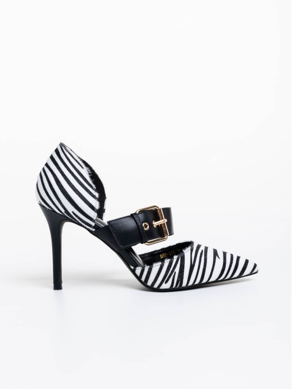 Дамски обувки с ток бели с черно от текстилен материал Sadiya, 5 - Kalapod.bg
