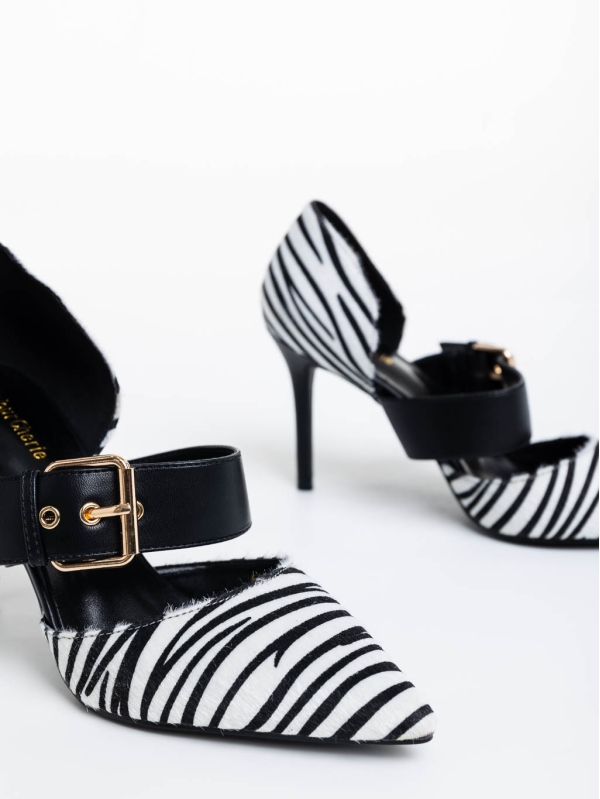 Дамски обувки с ток бели с черно от текстилен материал Sadiya, 6 - Kalapod.bg
