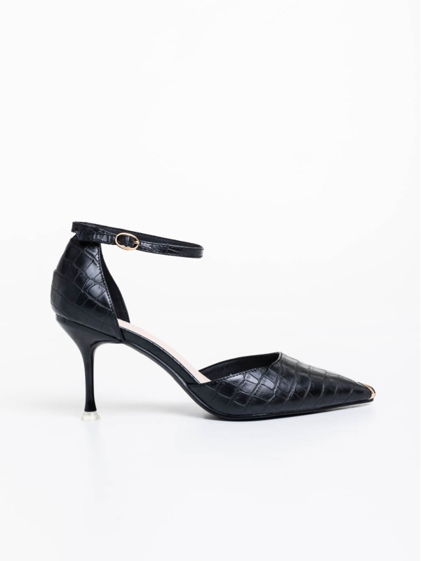 Дамски обувки с ток черни от екологична кожа Sarama, 5 - Kalapod.bg