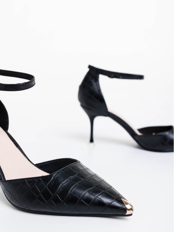Дамски обувки с ток черни от екологична кожа Sarama, 6 - Kalapod.bg