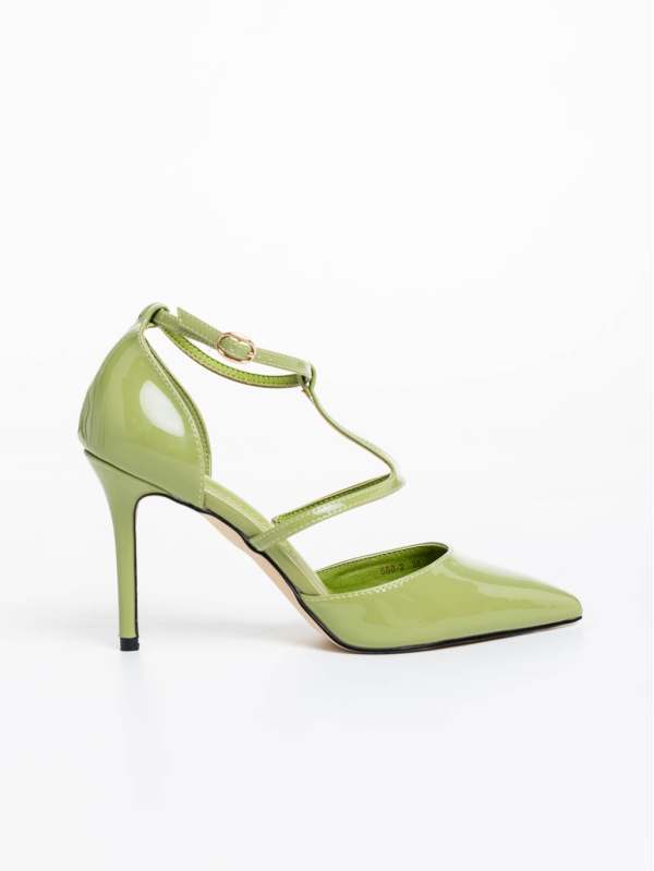 Дамски обувки с ток зелени от лачена екологична кожа Zarela, 5 - Kalapod.bg