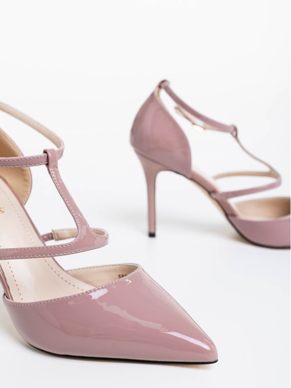 Дамски обувки с ток розови от лачена екологична кожа Zarela, 6 - Kalapod.bg