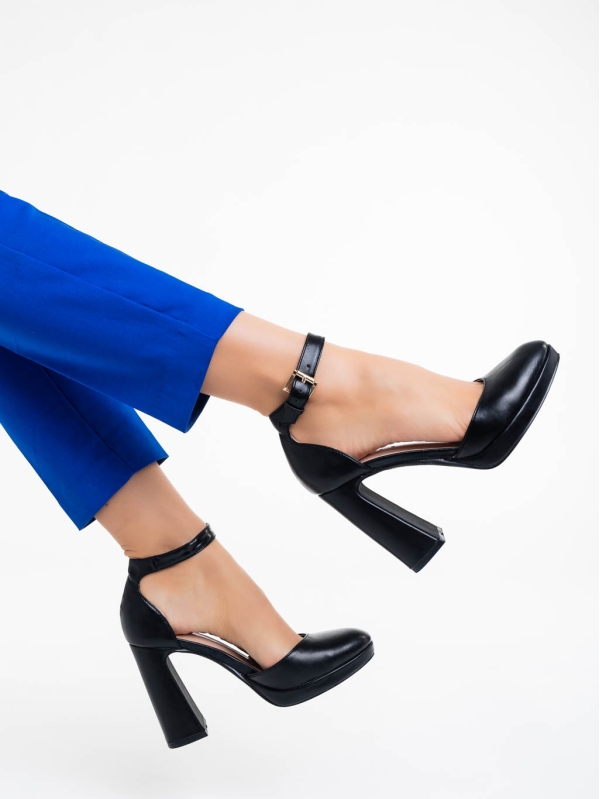 Дамски обувки с ток черни от текстилен материал Sieanna, 3 - Kalapod.bg