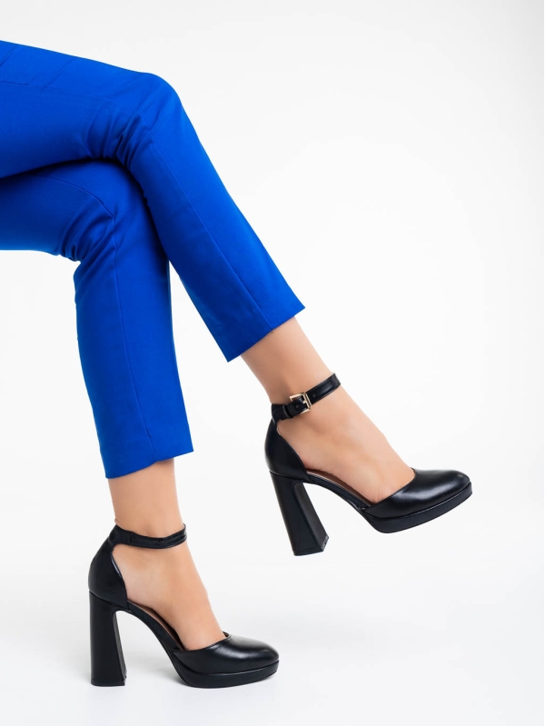 Дамски обувки с ток черни от текстилен материал Sieanna, 4 - Kalapod.bg