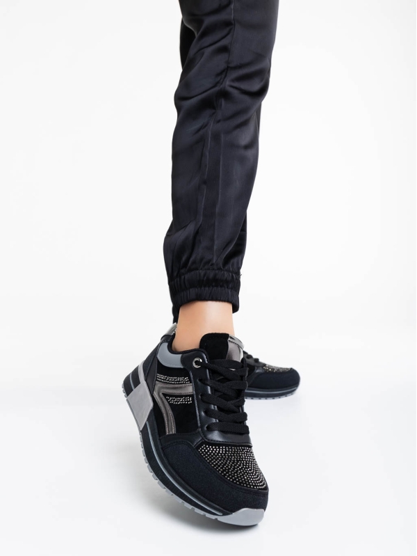 Дамски спортни обувки черни  от плат и екологична кожа Ravenna, 2 - Kalapod.bg