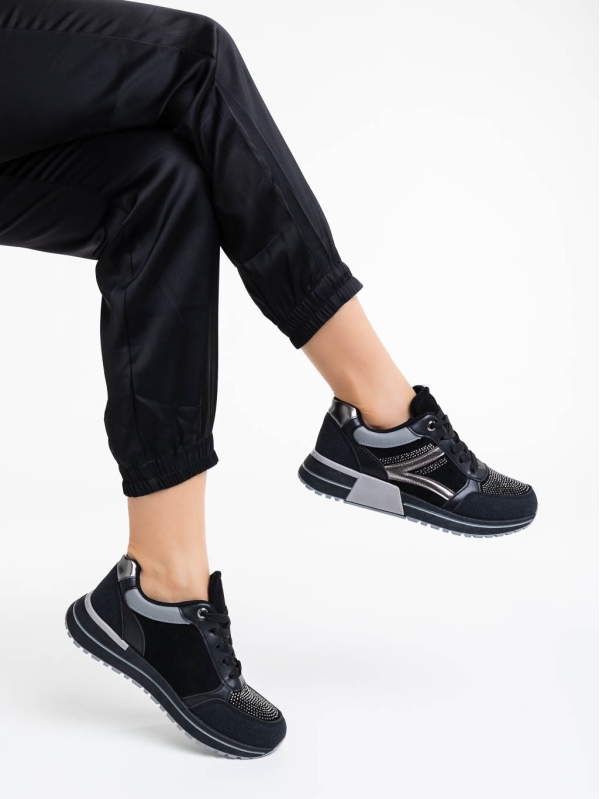 Дамски спортни обувки черни  от плат и екологична кожа Ravenna, 4 - Kalapod.bg