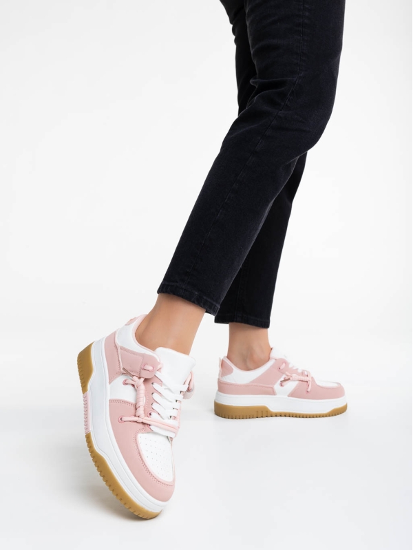 Дамски спортни обувки бели с розово  от екологична кожа Rheia, 3 - Kalapod.bg