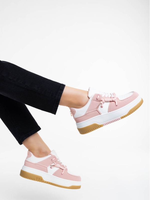 Дамски спортни обувки бели с розово  от екологична кожа Rheia, 4 - Kalapod.bg