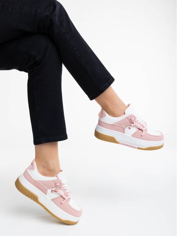 Дамски спортни обувки бели с розово  от екологична кожа Rheia - Kalapod.bg