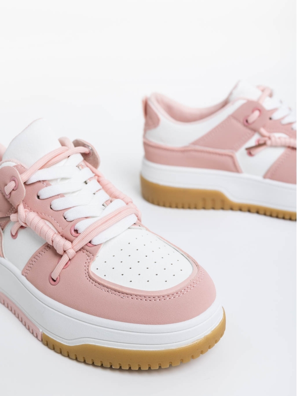 Дамски спортни обувки бели с розово  от екологична кожа Rheia, 6 - Kalapod.bg