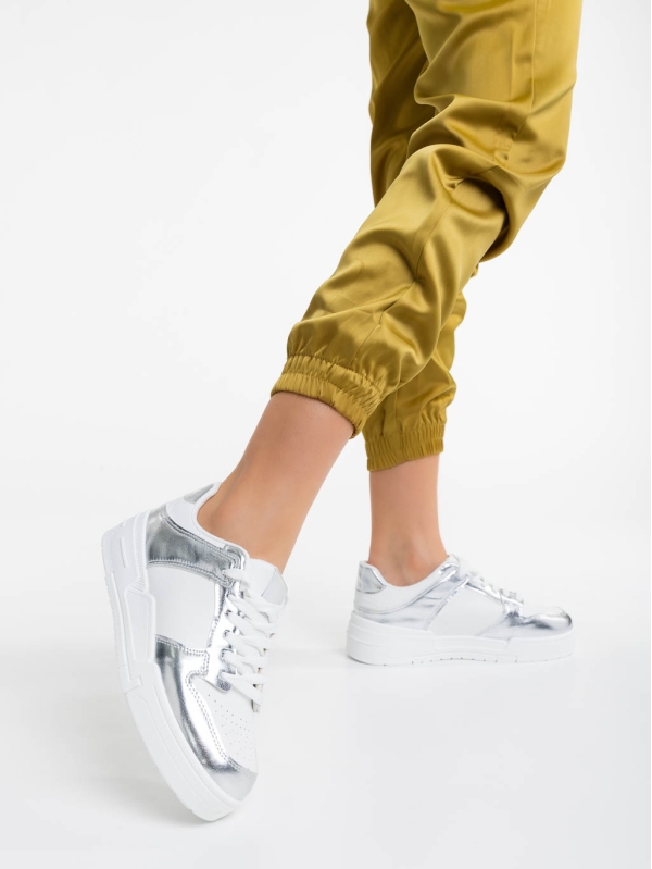 Дамски спортни обувки бели със сребристо от екологична кожа Rumeysa, 3 - Kalapod.bg