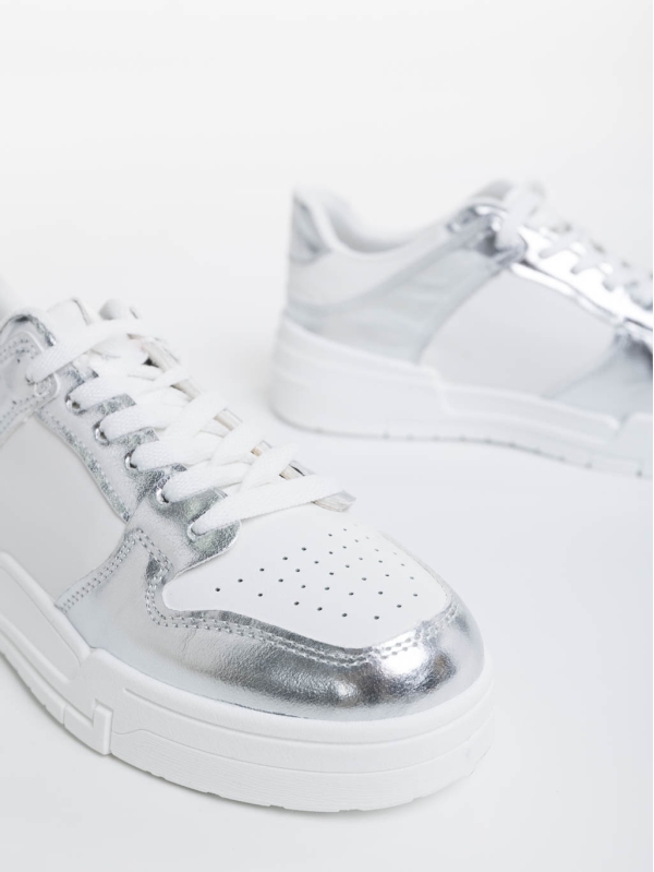 Дамски спортни обувки бели със сребристо от екологична кожа Rumeysa, 6 - Kalapod.bg