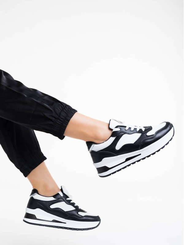 Дамски спортни обувки черни с бяло от екологична кожа Rachana, 3 - Kalapod.bg