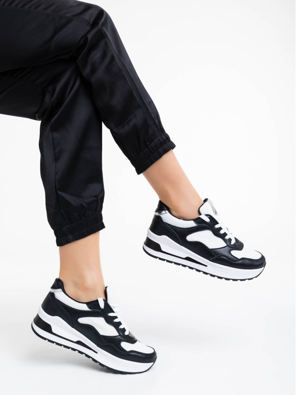Дамски спортни обувки черни с бяло от екологична кожа Rachana, 4 - Kalapod.bg