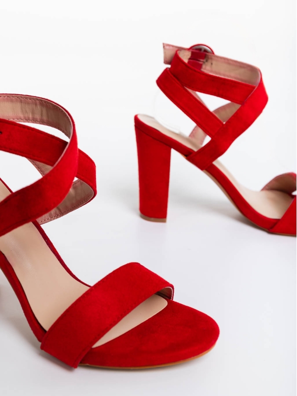 Дамски обувки с ток червени от текстилен материал Odella, 6 - Kalapod.bg