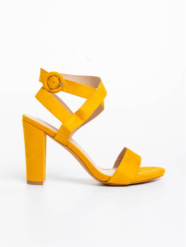Дамски обувки с ток жълти от текстилен материал Odella, 5 - Kalapod.bg