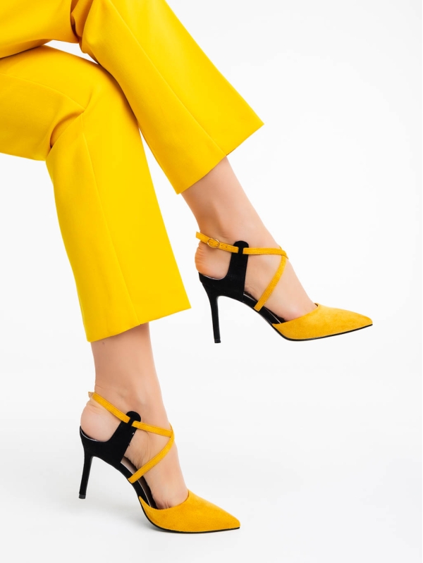 Дамски обувки жълти от текстилен материал Saleena, 4 - Kalapod.bg