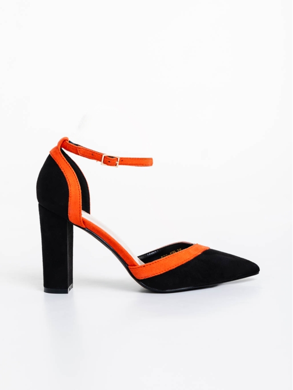 Дамски обувки с ток оранжево с черно от текстилен материал Olivea, 5 - Kalapod.bg