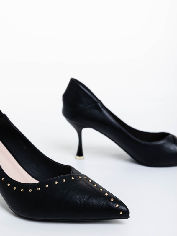 Дамски обувки с ток черни от екологична кожа Olivea, 6 - Kalapod.bg