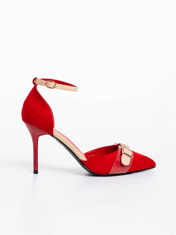 Дамски обувки с ток червени от текстилен материал Teiana, 5 - Kalapod.bg