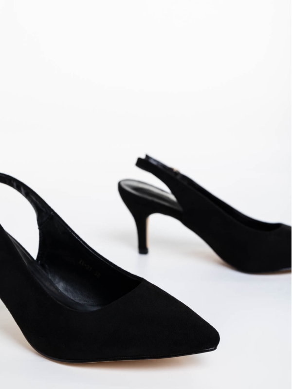 Дамски обувки с ток черни от текстилен материал Opaline, 6 - Kalapod.bg