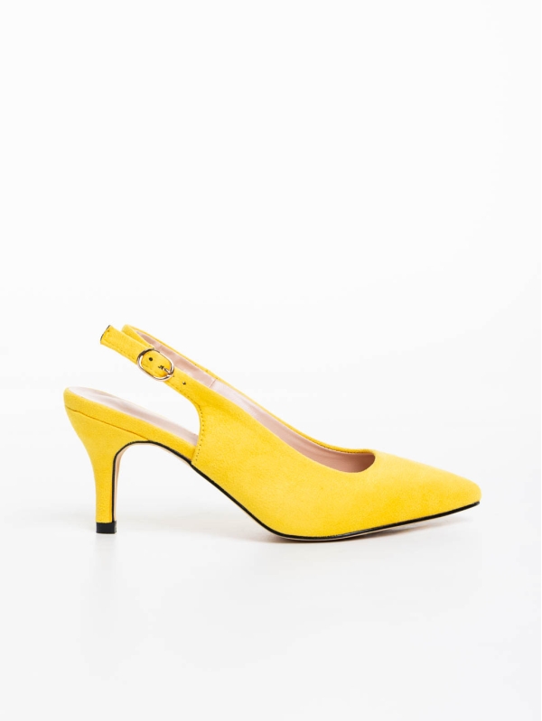 Дамски обувки с ток жълти от текстилен материал Opaline, 5 - Kalapod.bg