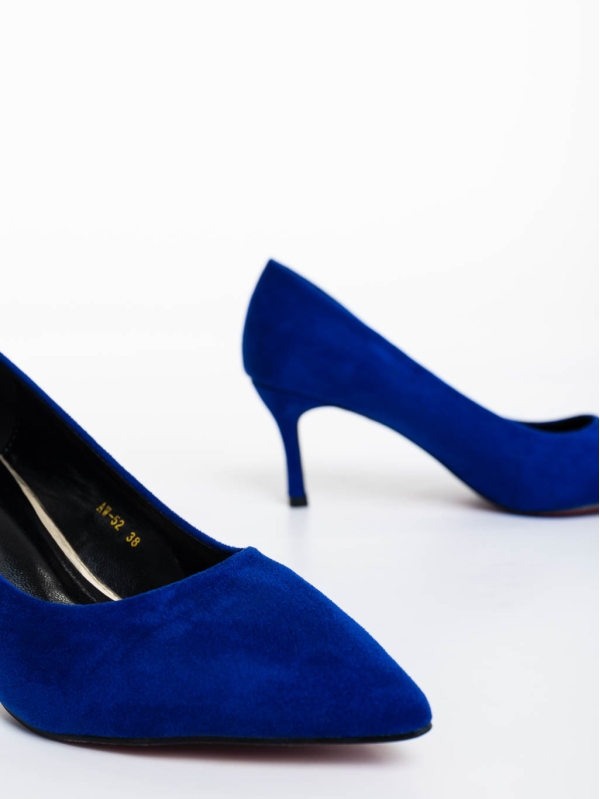 Дамски обувки с ток сини от текстилен материал Taneshia, 6 - Kalapod.bg