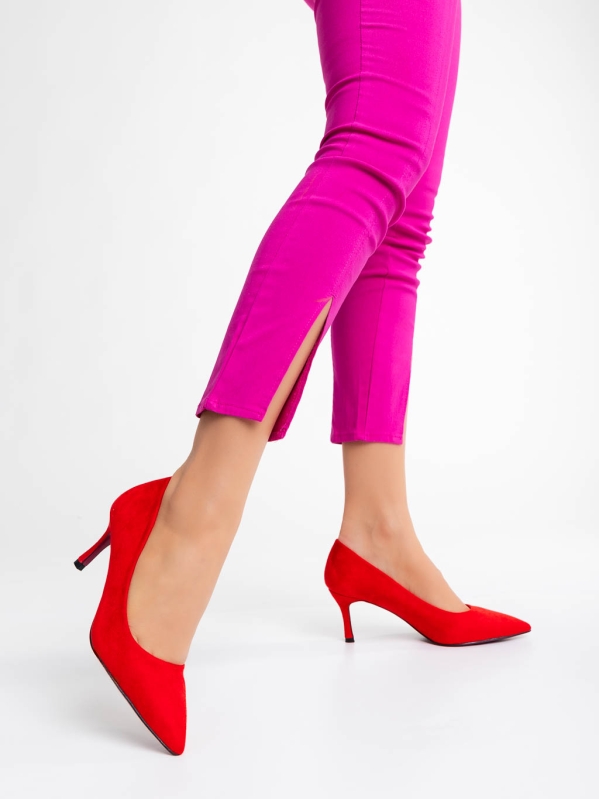 Дамски обувки с ток червени от текстилен материал Taneshia, 2 - Kalapod.bg