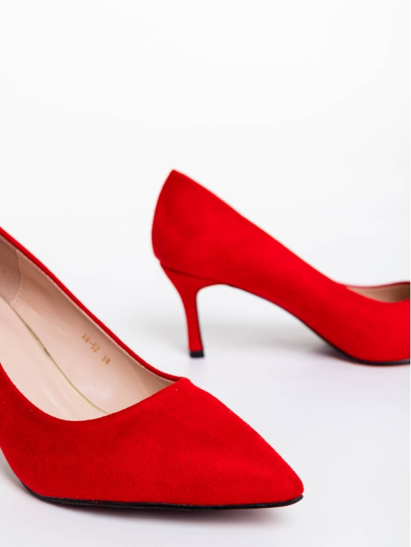 Дамски обувки с ток червени от текстилен материал Taneshia, 6 - Kalapod.bg