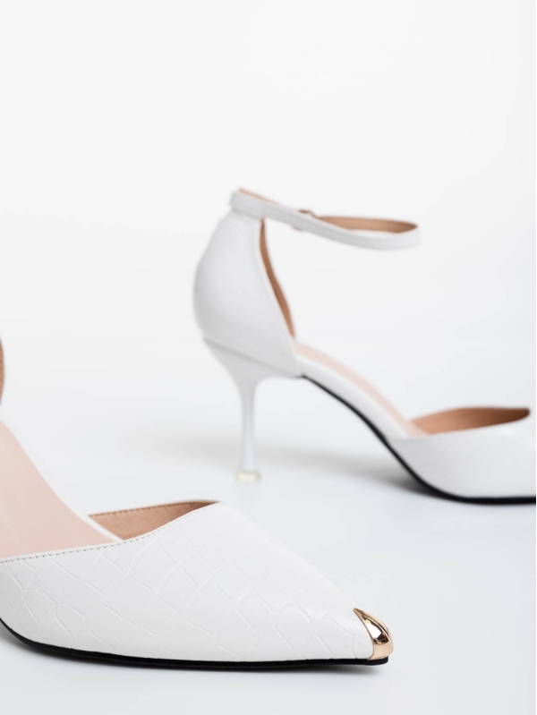 Дамски обувки с ток бели от екологична кожа Sarama, 6 - Kalapod.bg