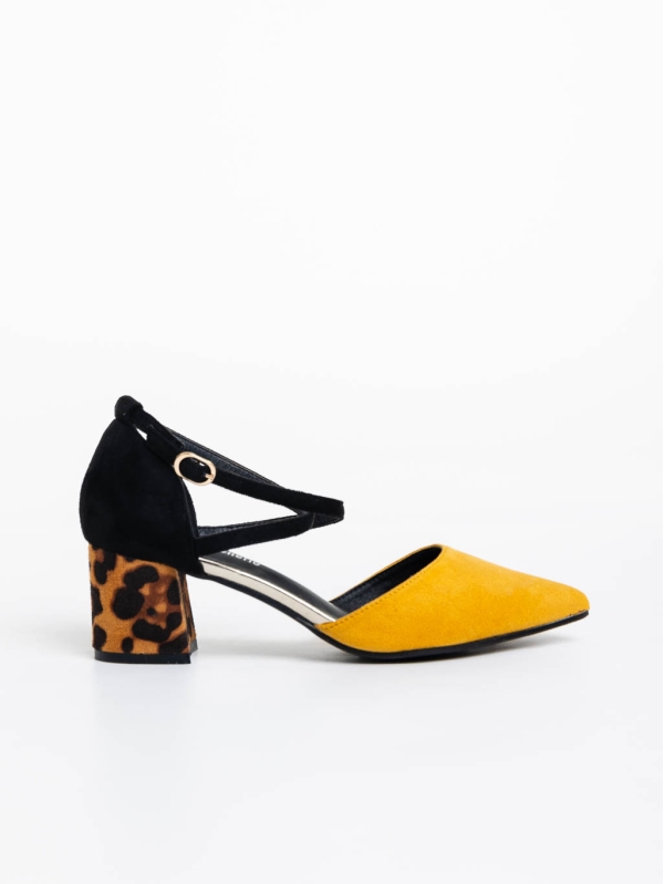 Дамски обувки с ток жълти от текстилен материал Sisley, 5 - Kalapod.bg