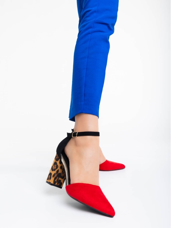 Дамски обувки с ток червени от текстилен материал Sonay, 2 - Kalapod.bg