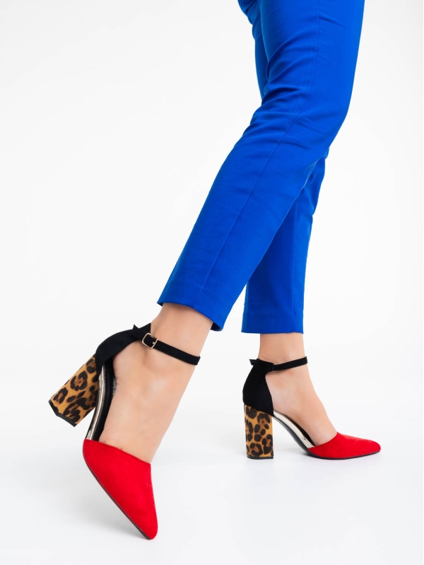 Дамски обувки с ток червени от текстилен материал Sonay, 3 - Kalapod.bg