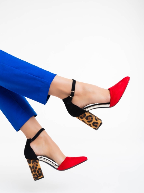 Дамски обувки с ток червени от текстилен материал Sonay - Kalapod.bg